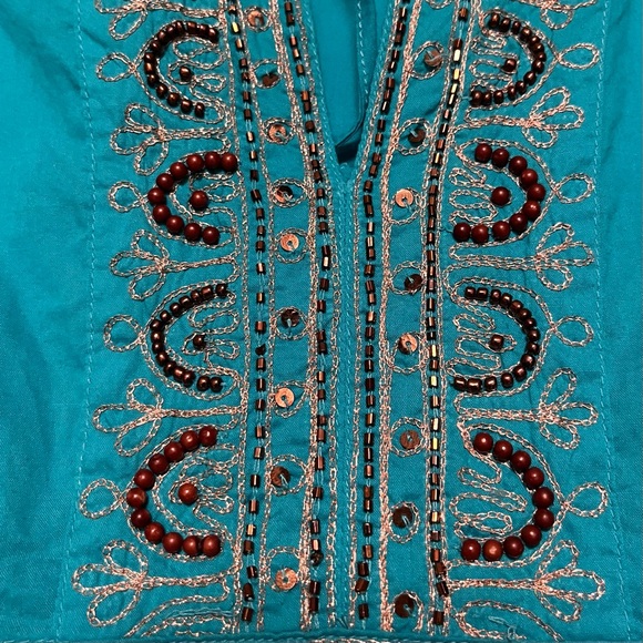 BCIH Boho Tunic Top Beaded Sequins Embellished Blue Hippie Festival Fairy Y2K LG - Picture 11 of 13